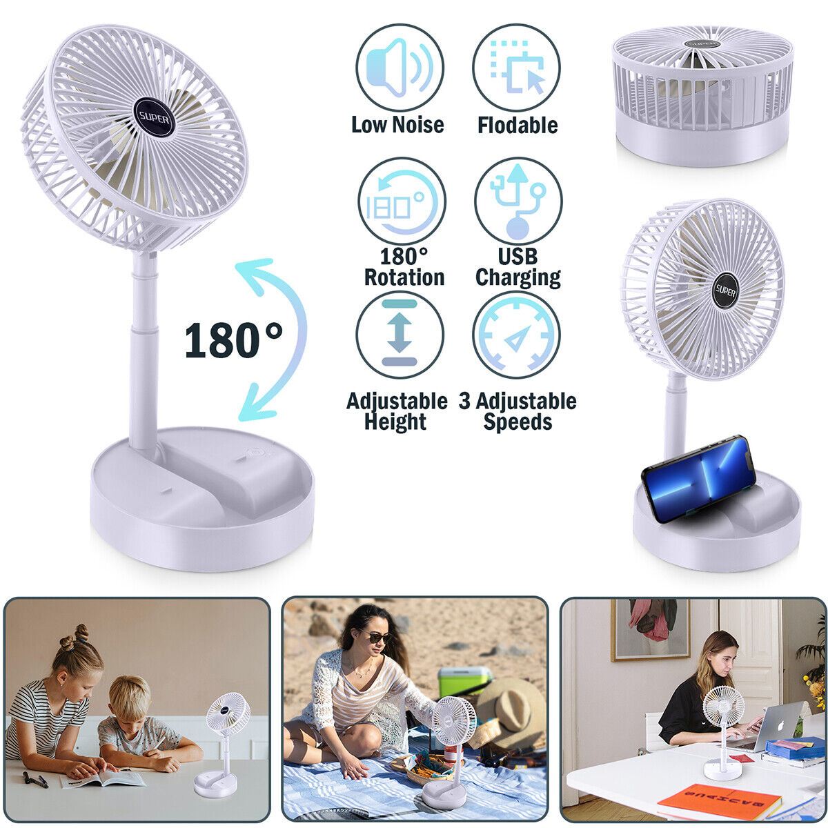 ny Ventilador De Aire Frio Portatil Oppladbar Abanico Piso Outdoor Con USB