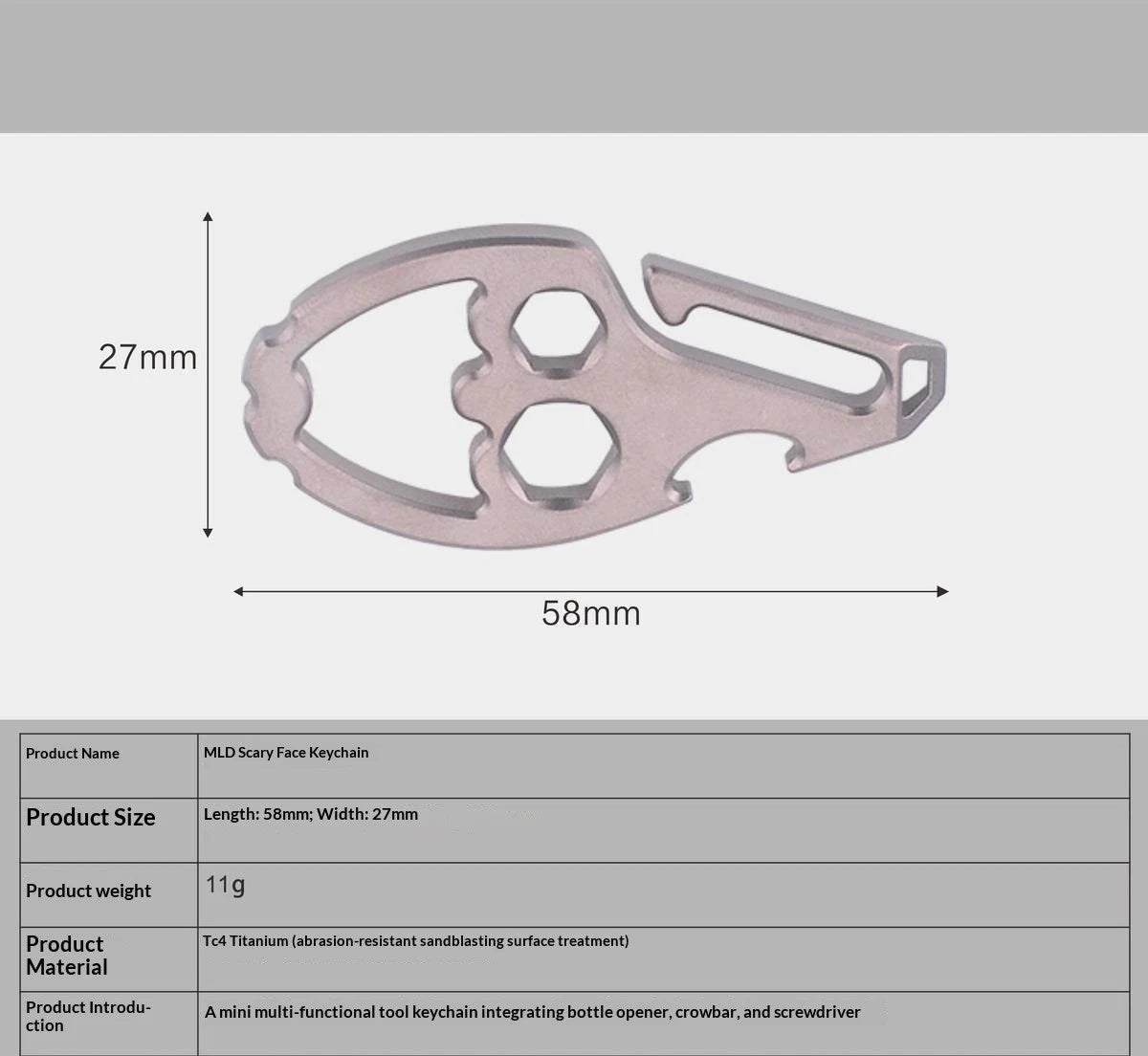 TC4 Titanium Alloy Buckle 3in1 EDC Tool - Crowbar/Bottle opener/Wrench 07FC0E-D4 - KOEEK