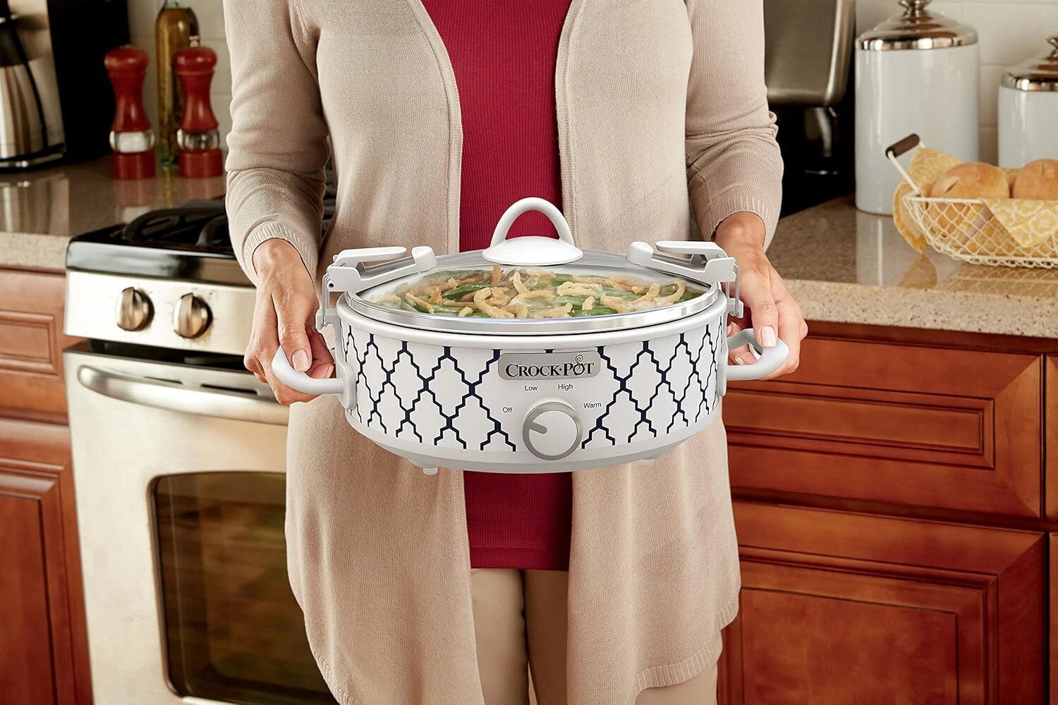 Compact 2.5-Quart Casserole Slow Cooker (White/Blue), Durable and Compact 07FC0E-D4 - KOEEK