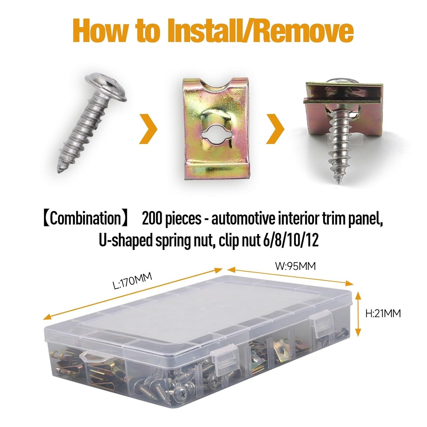 new 200PCS Car U‑Clips with Screw Assortment Kit, Automotive Screws Chrome/Brass 07FC0E-D4 - KOEEK