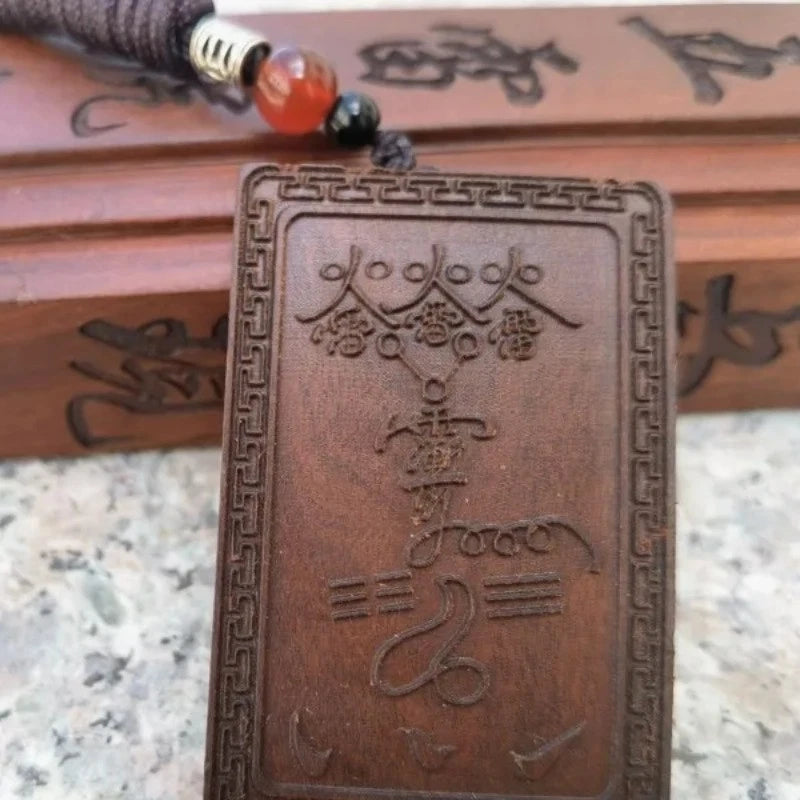 Lightning-struck Jujube Wood Amulet Wang Lingguan Taoist Fengshui Pendant 07FC0E-D4 - KOEEK