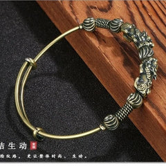 Vintage Brass Bracelet Ethnic Style Pixiu Hand Bead Creative Metal Bangle 07FC0E-D4 - KOEEK