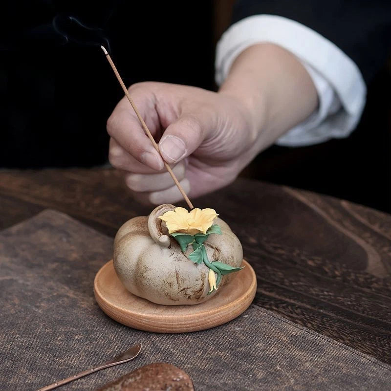 Ceramic Pumpkin Stick Incense Holder Zen Tea Room Home Indoor Decor 07FC0E-D4 - KOEEK