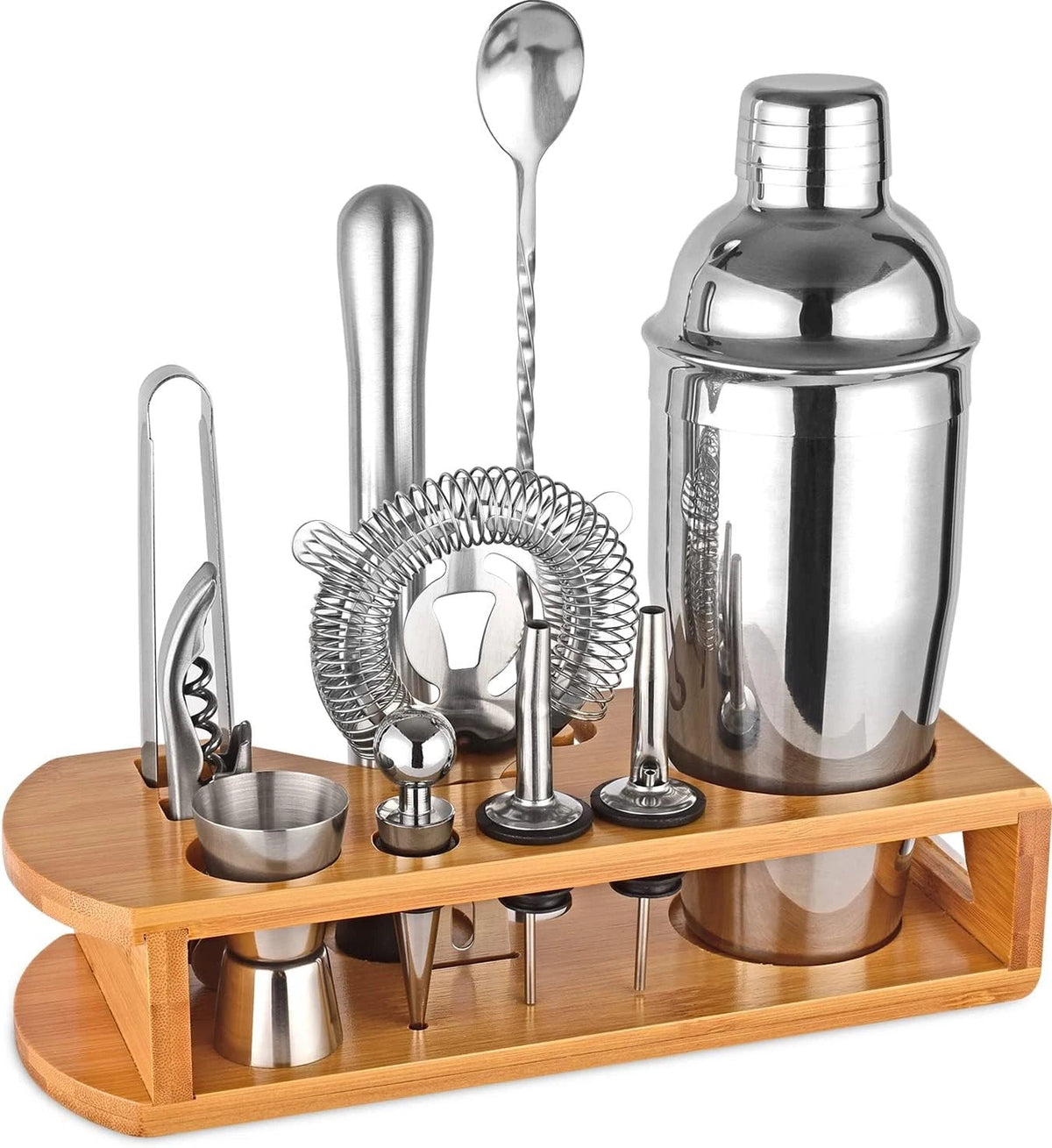 Cocktail Shaker Set Bartender Kit : 12-Piece Bar Tool Set with Bamboo Stand 07FC0E-D4 - KOEEK