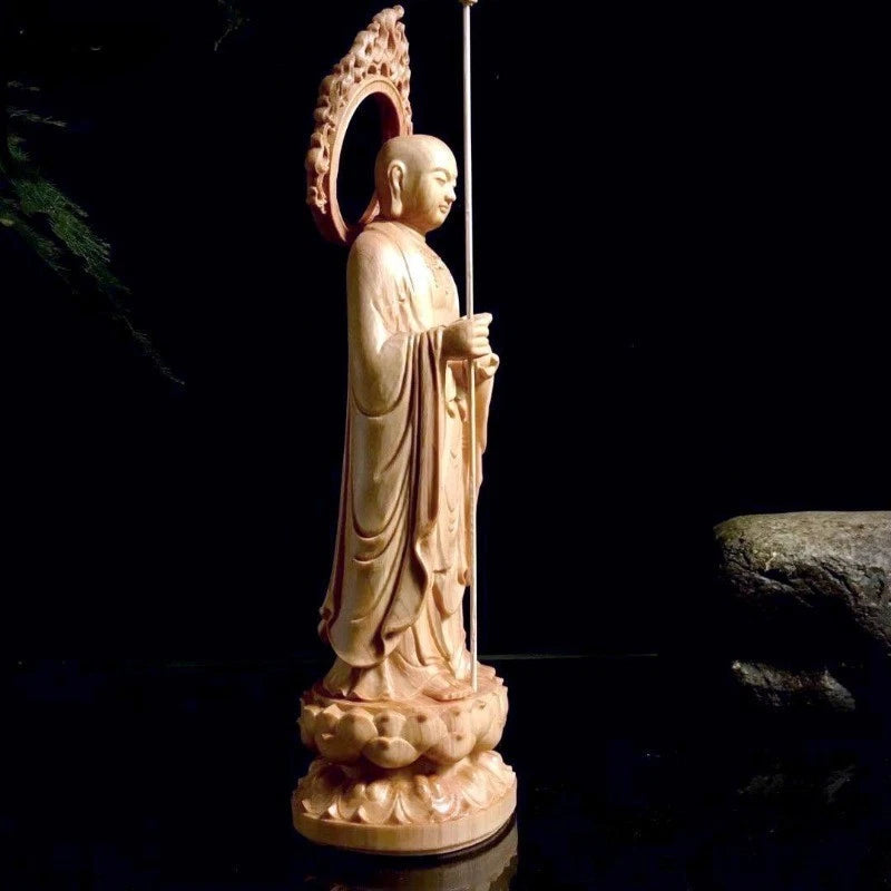 Natural Thuja Wood Carved Ksitigarbha Bodhisattva Statue Home Decor 07FC0E-D4 - KOEEK