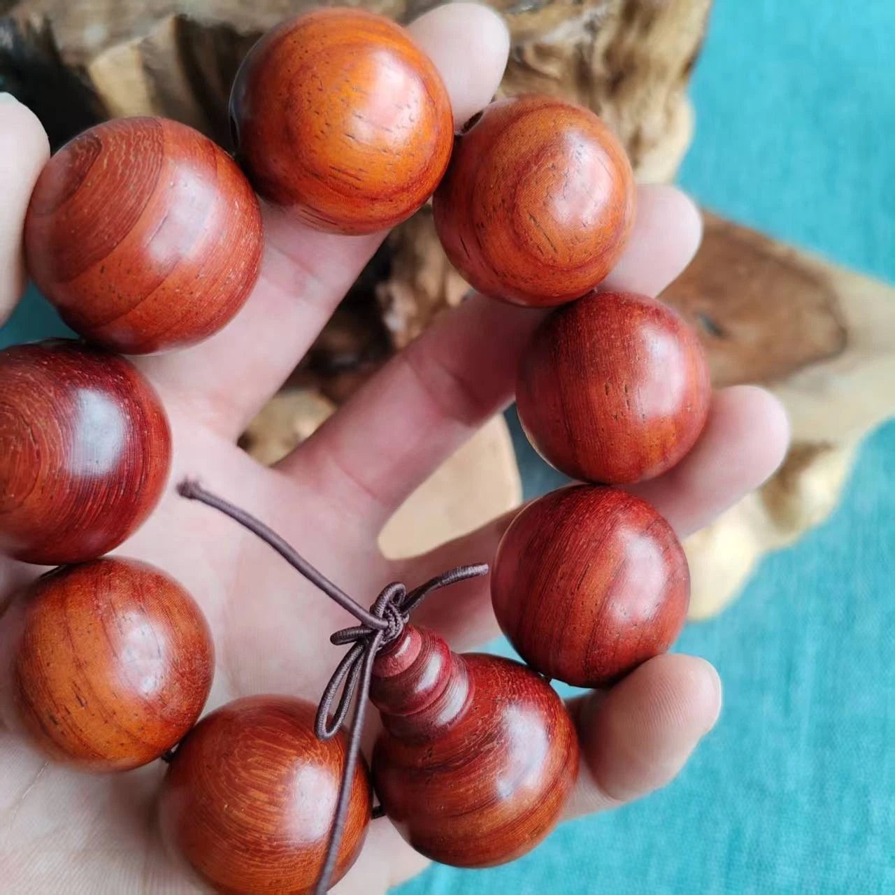 30mm Natural Red Rosewood Buddhist Prayer Beads Blessing Bracelet Accessory Gift 07FC0E-D4 - KOEEK