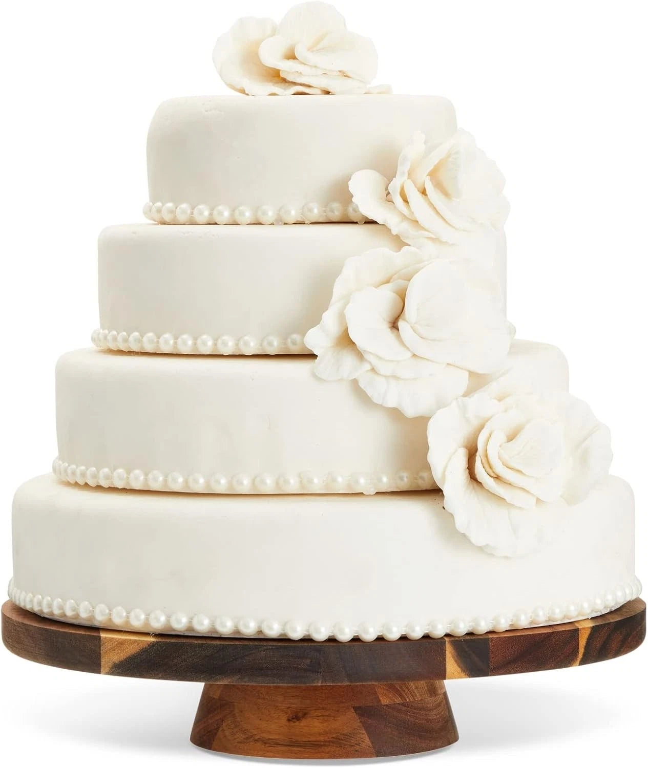 Round Acacia Wood Cake Stand for Wedding - Wooden Cake Stand for Appetizers 07FC0E-D4 - KOEEK