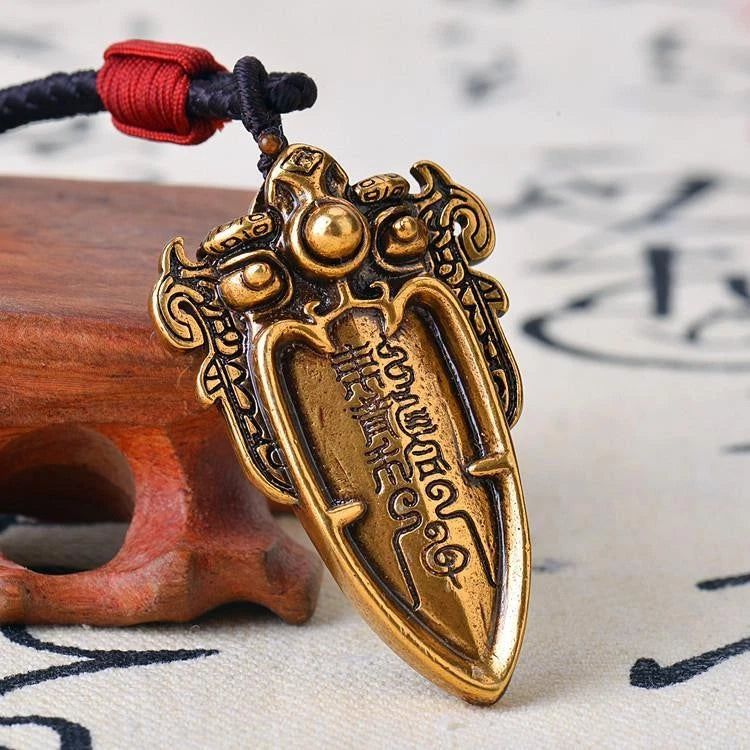 Brass Taoist Ancient Beast Pattern Pendant Necklace Amulet Vintage Unisex 07FC0E-D4 - KOEEK