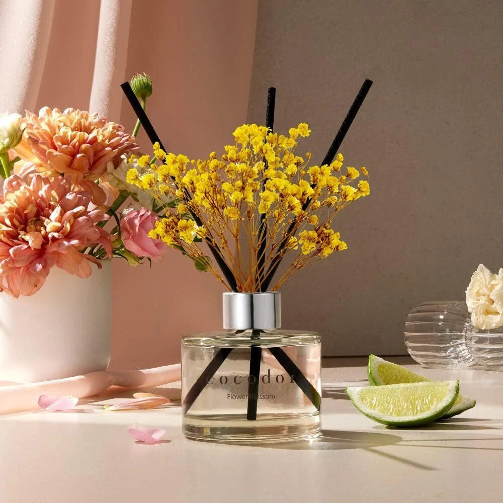 Reed Diffuser Set with Preserved Baby's Breath with Sticks/April Breeze / 6.7oz 07FC0E-D4 - KOEEK