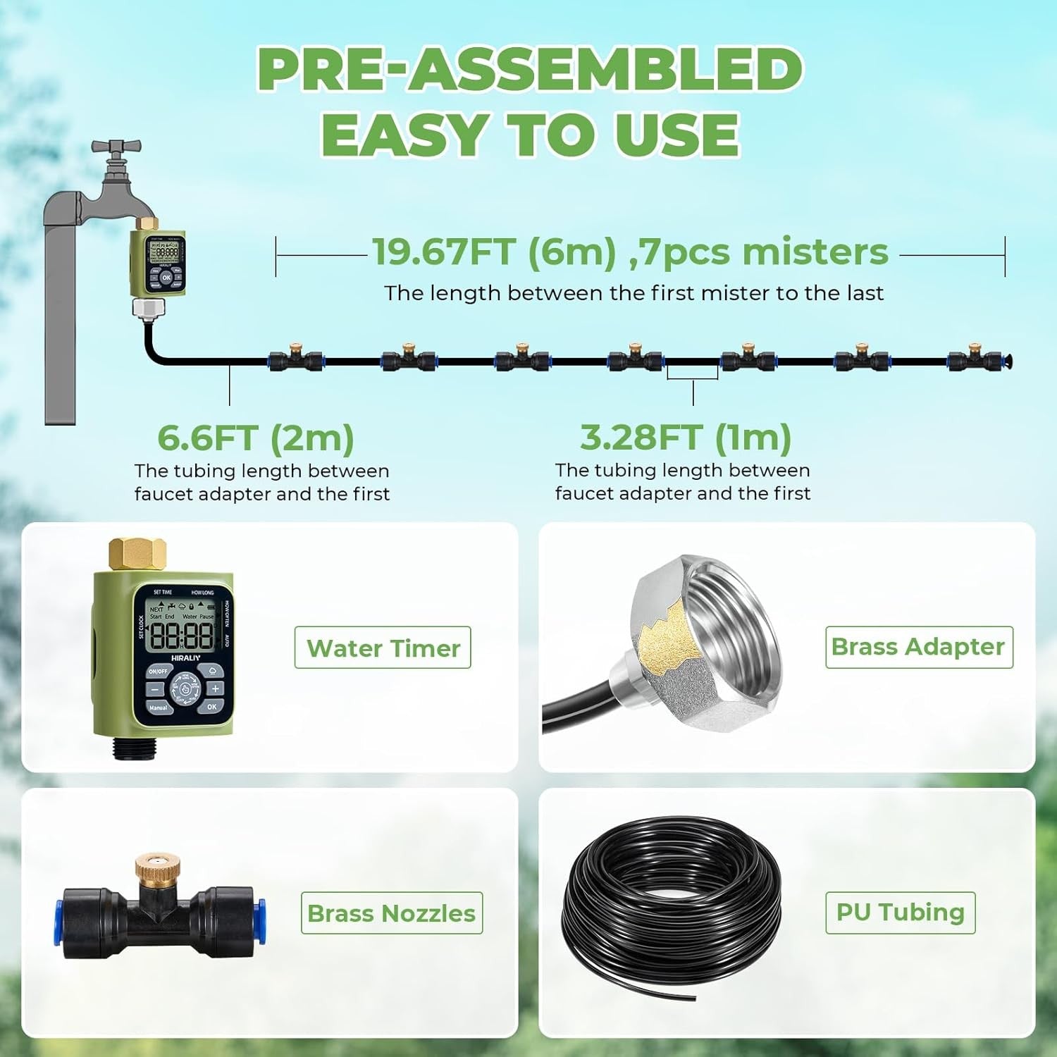 new HIRALIY Misting Cooling System with Timer, 26FT Hose+10 8M HIRALIY - KOEEK