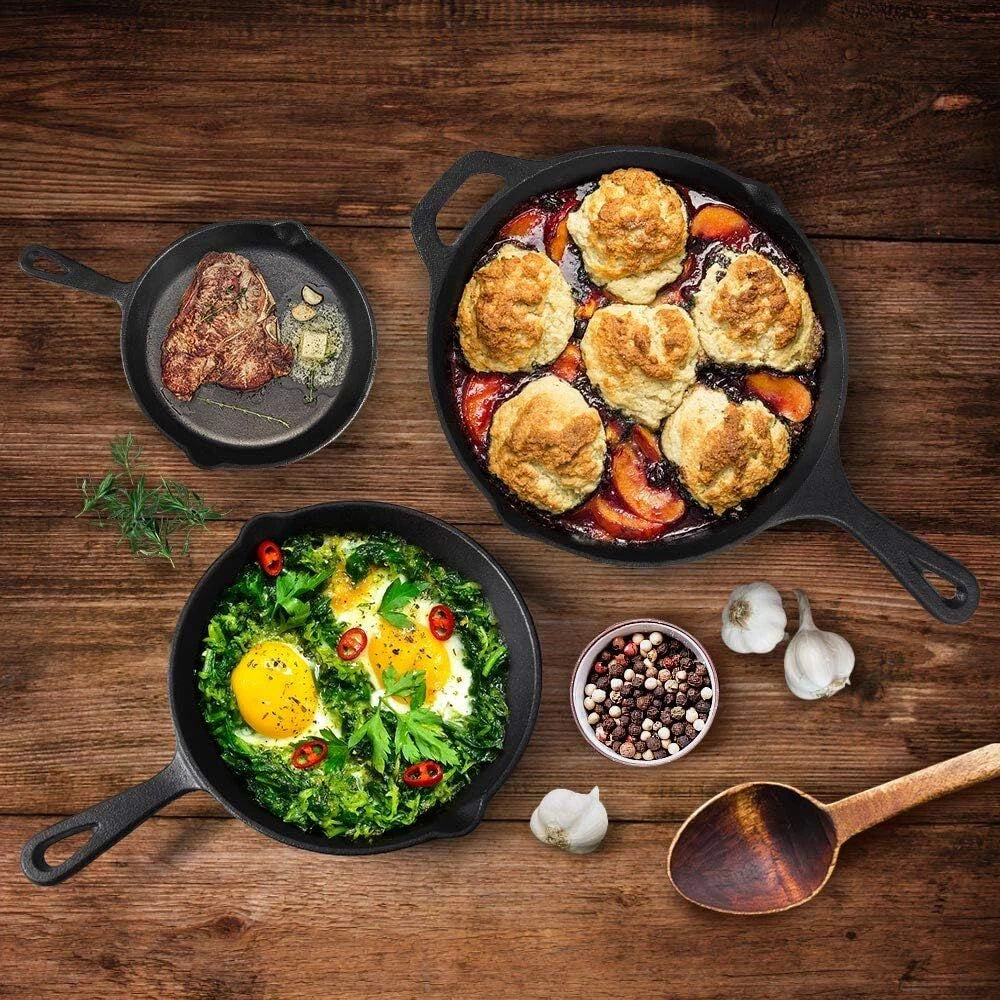 Pre-Air-Dried Cast Iron Skillet 3-Piece Set | 6“, 8” and 10” Cast Iron Skillets 07FC0E-D4 - KOEEK