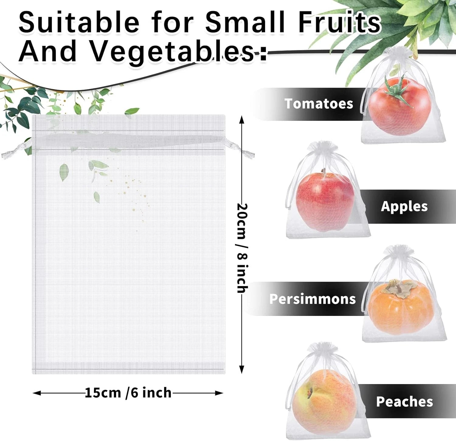 200 Pcs Fruit Protection Bags with Drawstring - White, 6 x 8 Inch 07FC0E-D4 - KOEEK