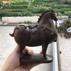 14x15cm Vietnamese Agarwood Carved Tang Horse Figurine Feng Shui Sculpture Gift 07FC0E-D4 - KOEEK