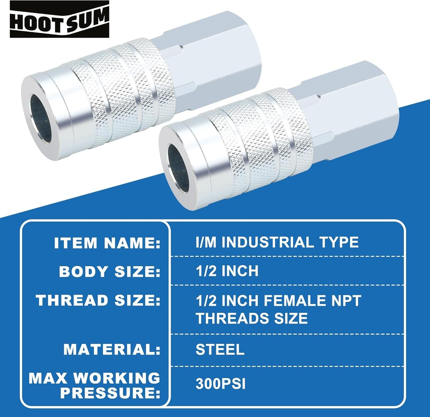 new 1/2” Air Hose Fittings Set, High Flow 2PCS Industrial Type Coupler Silver 07FC0E-D4 - KOEEK