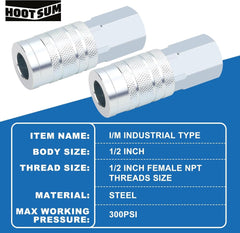 new 1/2” Air Hose Fittings Set, High Flow 2PCS Industrial Type Coupler Silver 07FC0E-D4 - KOEEK