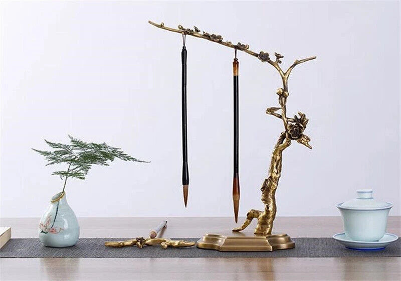 Brass Plum Blossom Flower Calligraphy Frame Hanger Pen Brush Rack Stand Gift 07FC0E-D4 - KOEEK