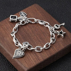 925 Sterling Silver Thick Chain Pendant Charm Bracelet Retro Unique Party Bangle 07FC0E-D4 - KOEEK