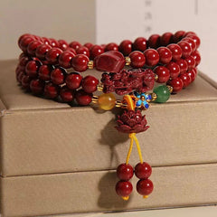 Natural Cinnabar Handcarved Pi Xiu Luck Bracelet Prayer Beads Amulet Bangle 07FC0E-D4 - KOEEK
