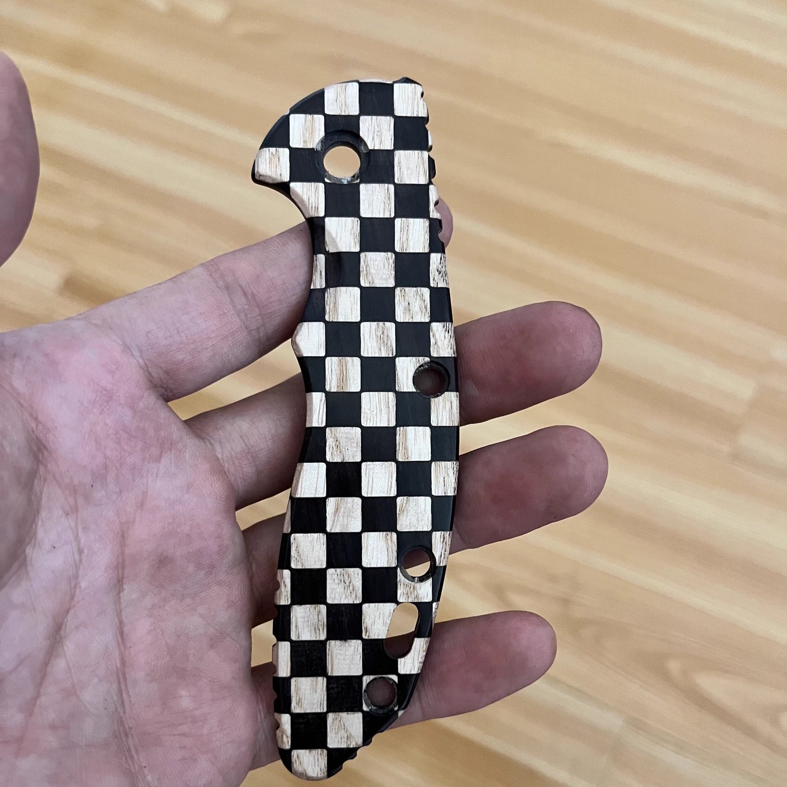 1 PC Wooden inlaid checkerboard pattern Handle Scale for Rick Hinderer XM18 3.5” 07FC0E-D4 - KOEEK