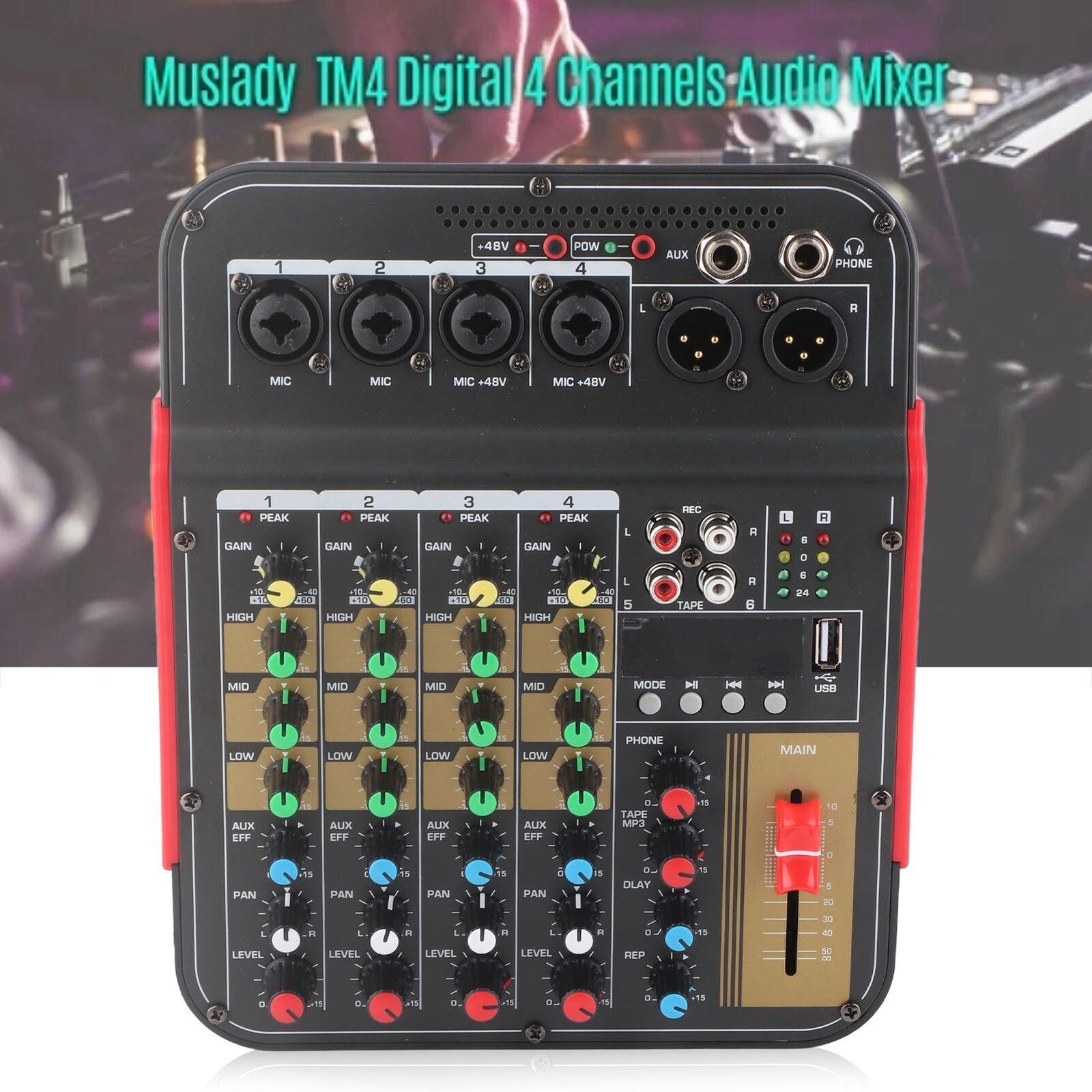 ny Mixing Console Audio Mixer 4-kanals digital controller US-stik AC100-240V