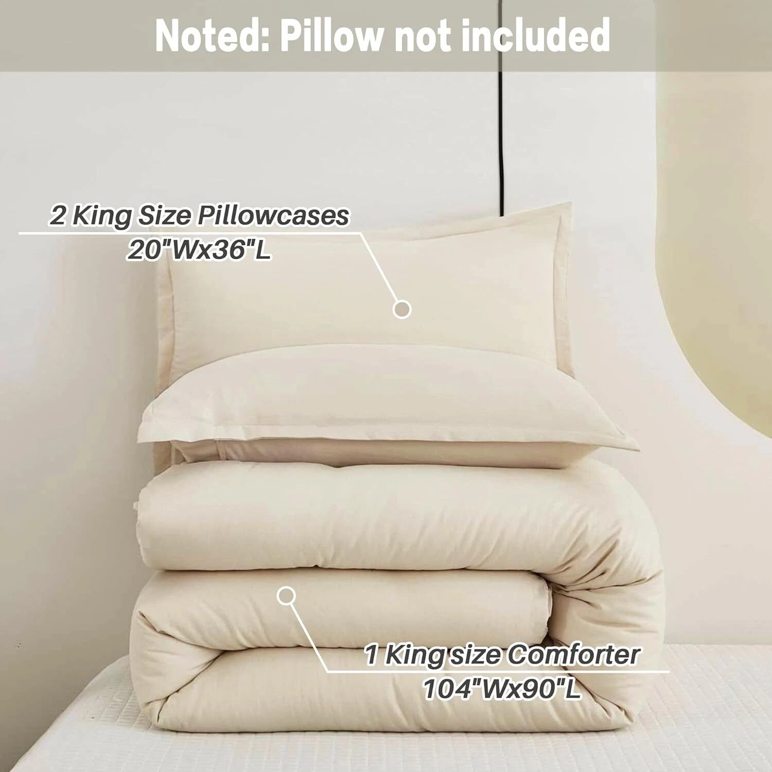 King Size Beige Comforter, 3-Piece Lightweight Bedding Comforter Set 07FC0E-D4 - KOEEK