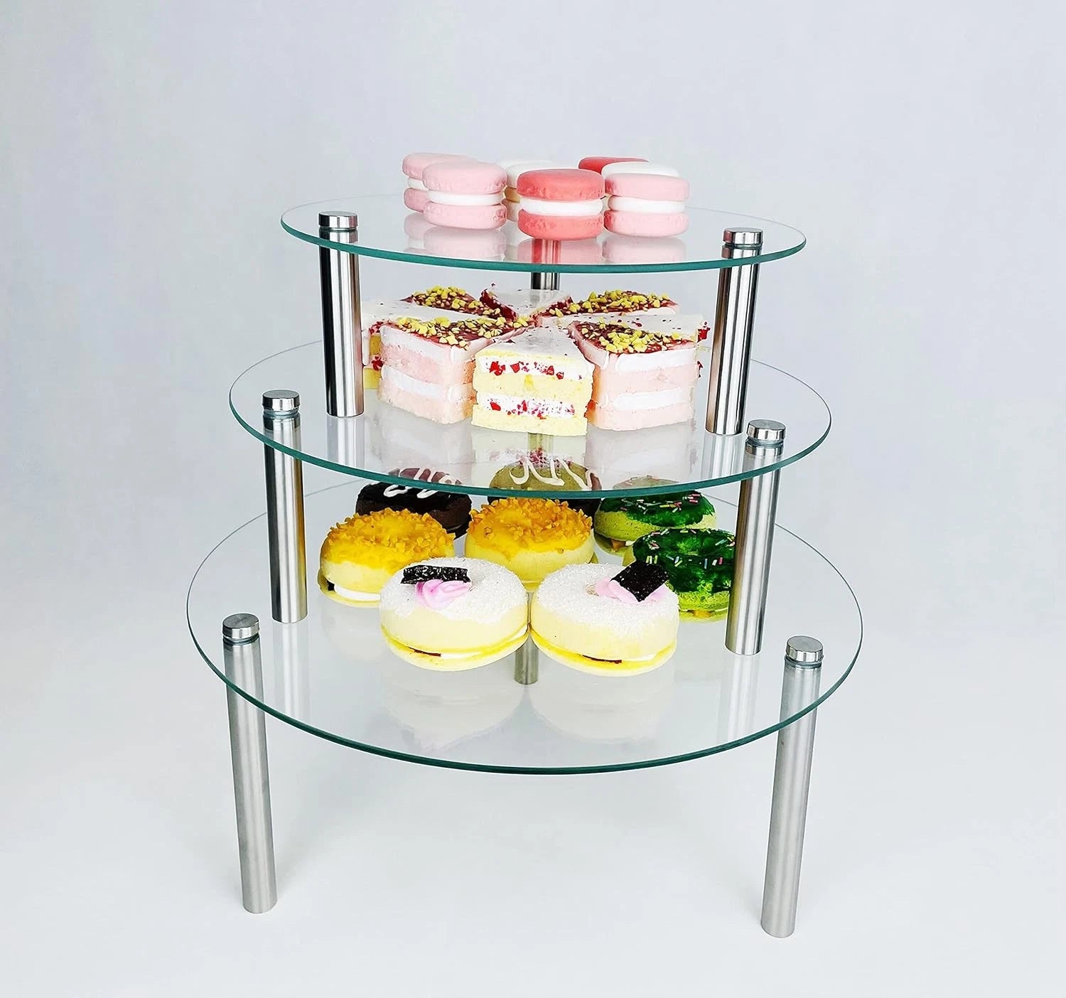 3Pcs Round Tempered Glass Cake Stands Set 8''10''13''Cupcake Display Stand Plate 07FC0E-D4 - KOEEK