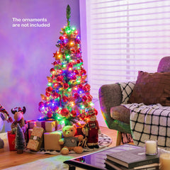 4.5ft Pre-Lit Hinged Artificial Fir Pencil Christmas Tree w/150 Multicolor Light 07FC0E-D4 - KOEEK