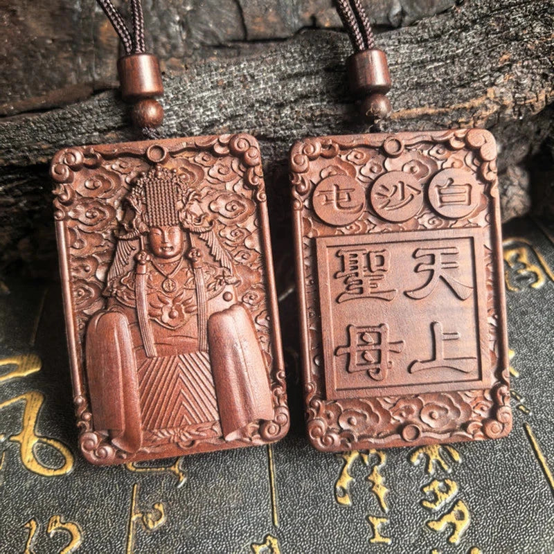 Natural Jujube Wood Taoist Auspicious Heavenly Mother Mazu Fengshui Pendants 07FC0E-D4 - KOEEK
