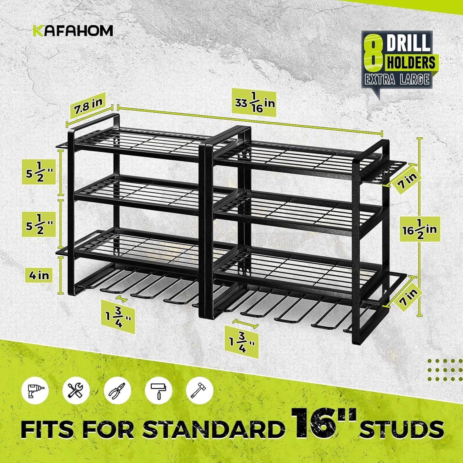Power Tool Organizer, 8 Drill Racks Wall Mounted, 4 Tier Garage Tool Organizer 07FC0E-D4 - KOEEK