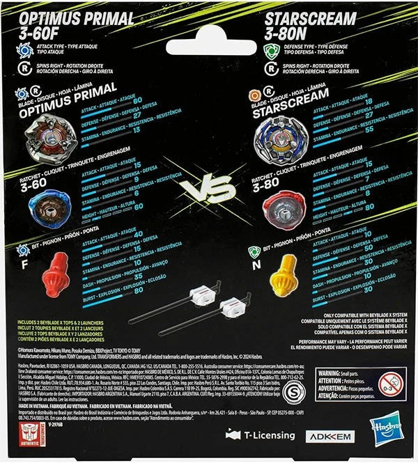 Tomy Takara Optimus Primal 3-60F Starscream 3-80N Beyblade X Transformers 2 Pack TAKARA - KOEEK