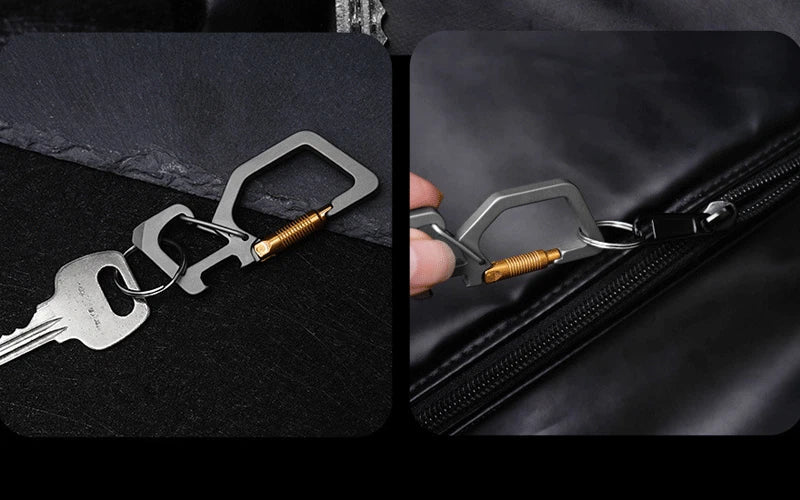 EDC Titanium Keychain Multi Tools Bottle Opener Crowbar Double Hanging Buckle 07FC0E-D4 - KOEEK