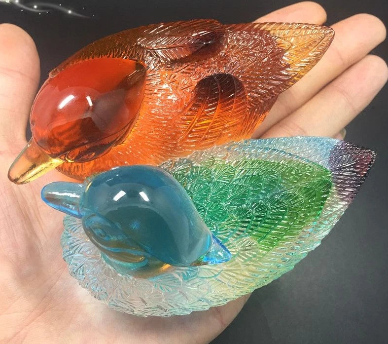 Pair Love Happiness Feng Shui Decor Chinese Liu Li Crystal Mandarin Ducks Statue 07FC0E-D4 - KOEEK