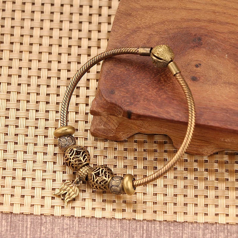 Good Luck Bead Bracelet Vintage Brass Adjustable Creative Jewelry Women 07FC0E-D4 - KOEEK