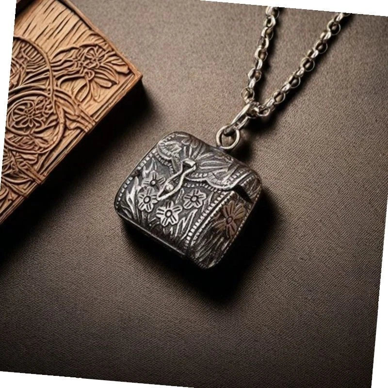 Openable Plum Blossom Money Bag Pendant Vintage Handbag Creative Box Necklace 07FC0E-D4 - KOEEK
