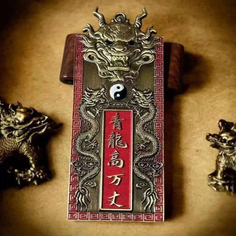 12cm Copper Handcarved Green Dragon Gaowanzhang Eight Trigrams Amulet Pendant 07FC0E-D4 - KOEEK