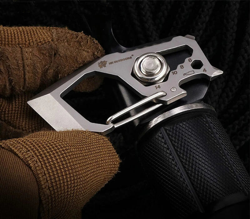 EDC High Stainless Steel Multifunction Keychain Key Carabiner Opener Wrench Tool 07FC0E-D4 - KOEEK