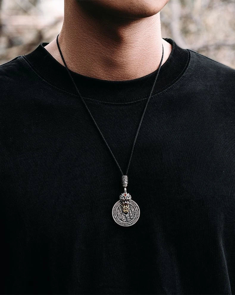 Rotating Taoist Pendant Necklace Pixiu Bagua Chinese Style  Charm 07FC0E-D4 - KOEEK