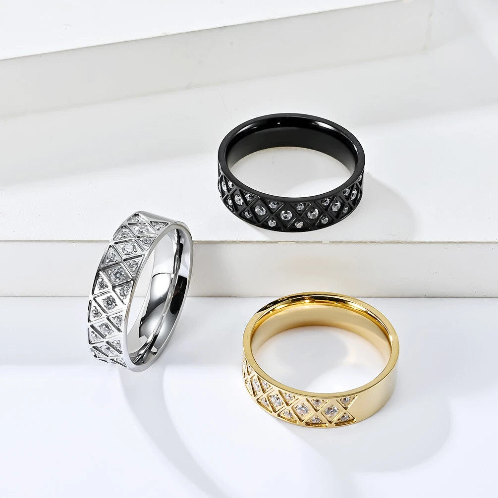 1 PC Men's Women's Stainless Steel Zircon Diamond Ring Finger Ring, 6#-12# 07FC0E-D4 - KOEEK