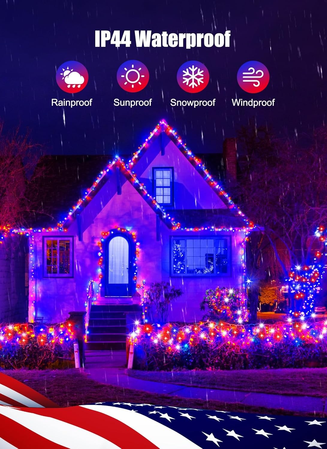 new Red White Blue String Lights Plug in - 100 Count, - Wire 07FC0E-D4 - KOEEK