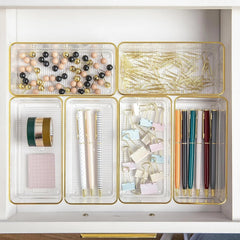 Kerry Plastic Stackable Office Desk Drawer Organizers, 6" x 3", 6 Pack,Gold Trim 07FC0E-D4 - KOEEK