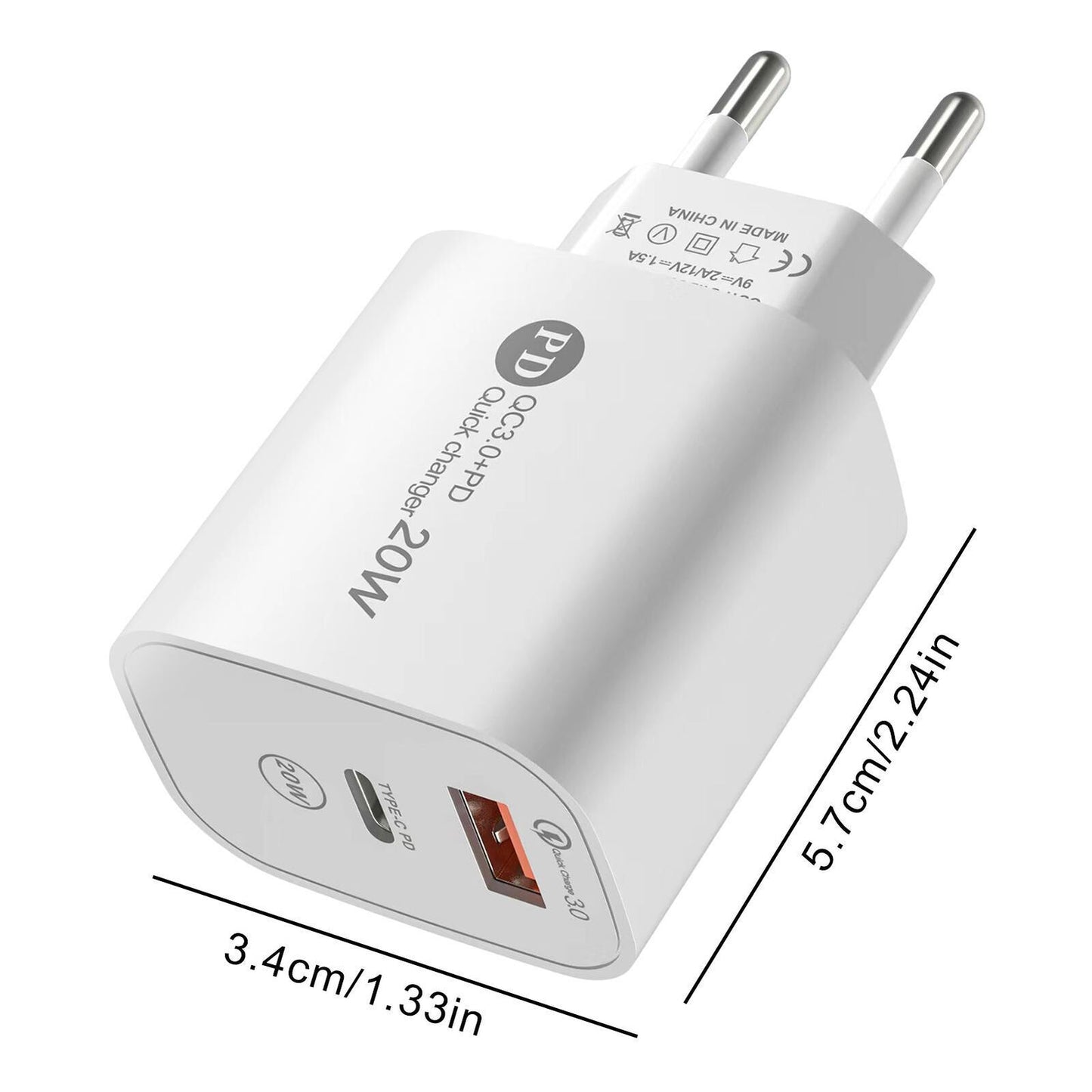 new PD20W USB A and Type C Fast Charging Block Double USB Plug QC3.0 Power Cube koeek - KOEEK