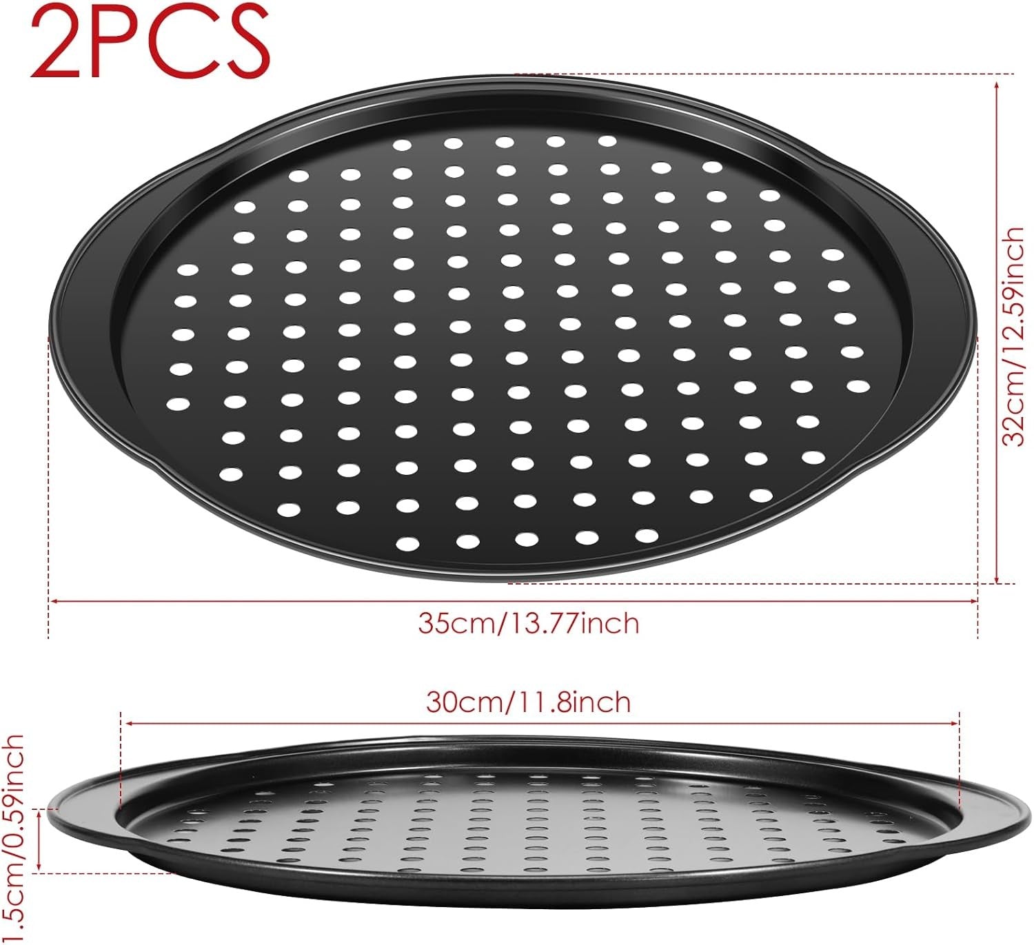 new 2Pcs Pizza Pans with Holes, 14in Round Tray for Oven, Non-stick Black 07FC0E-D4 - KOEEK
