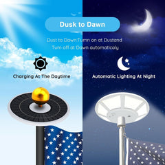 new Solar Flag Pole Light 440 Super Bright LED Flagpole Powered White 07FC0E-D4 - KOEEK