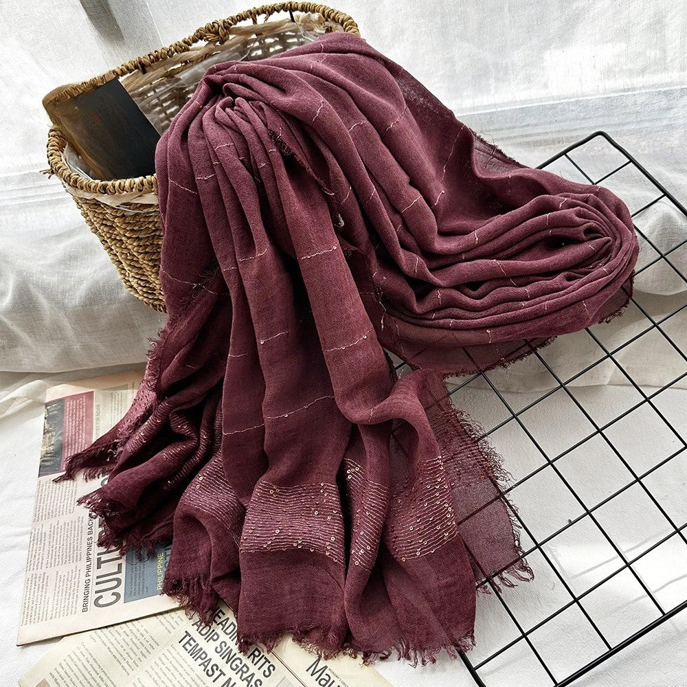 Crinkled Cotton Muslim Hijab Scarf Women Shawl Wrap Head Scarves Glitter Sequins 07FC0E-D4 - KOEEK