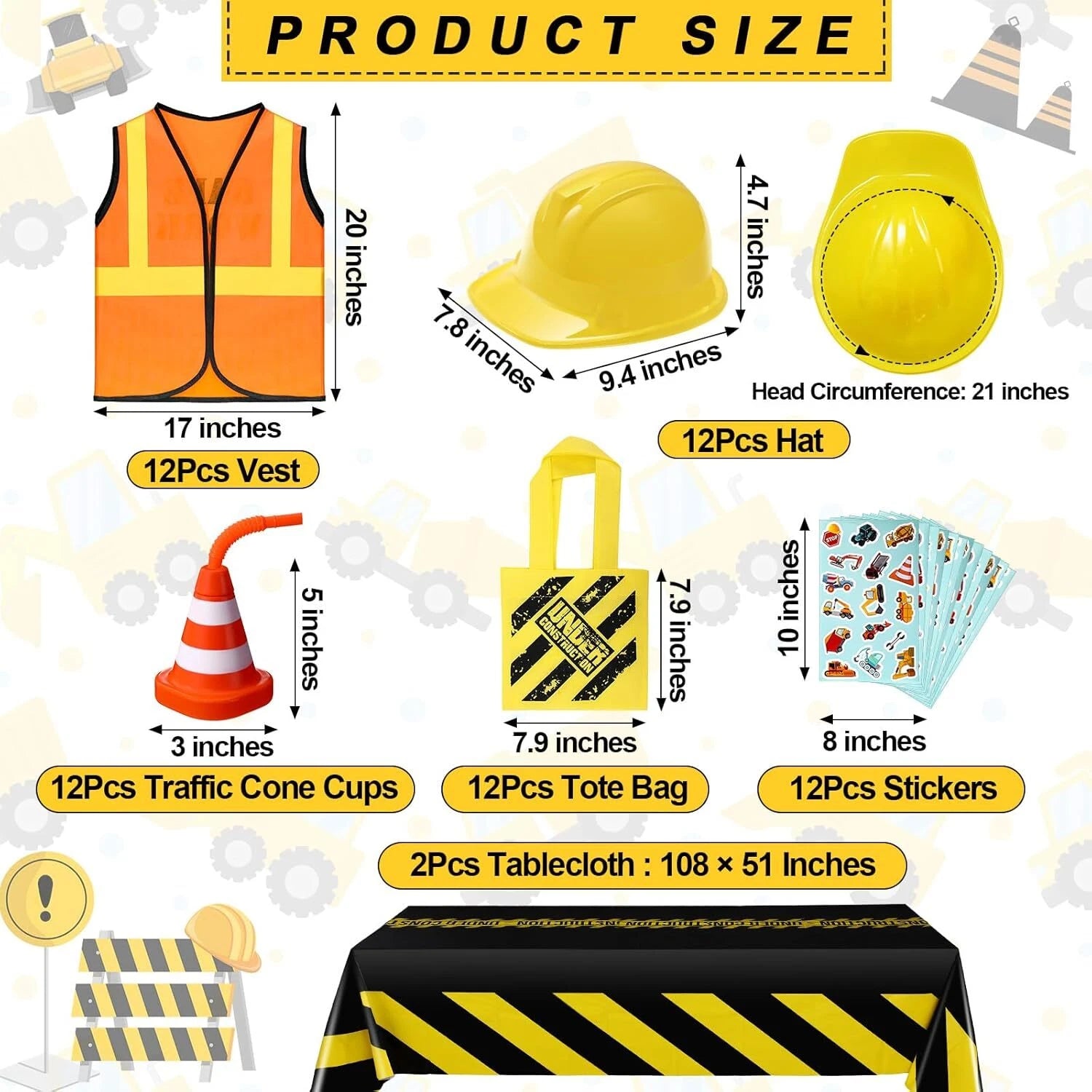 62 Piece Construction Birthday Party Supplies Set Kids Construction Dress Up Set 07FC0E-D4 - KOEEK