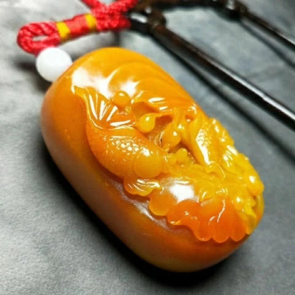 Chinese antique Huanglong jade carved goldfish swimming pendant 07FC0E-D4 - KOEEK