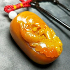 Chinese antique Huanglong jade carved goldfish swimming pendant 07FC0E-D4 - KOEEK