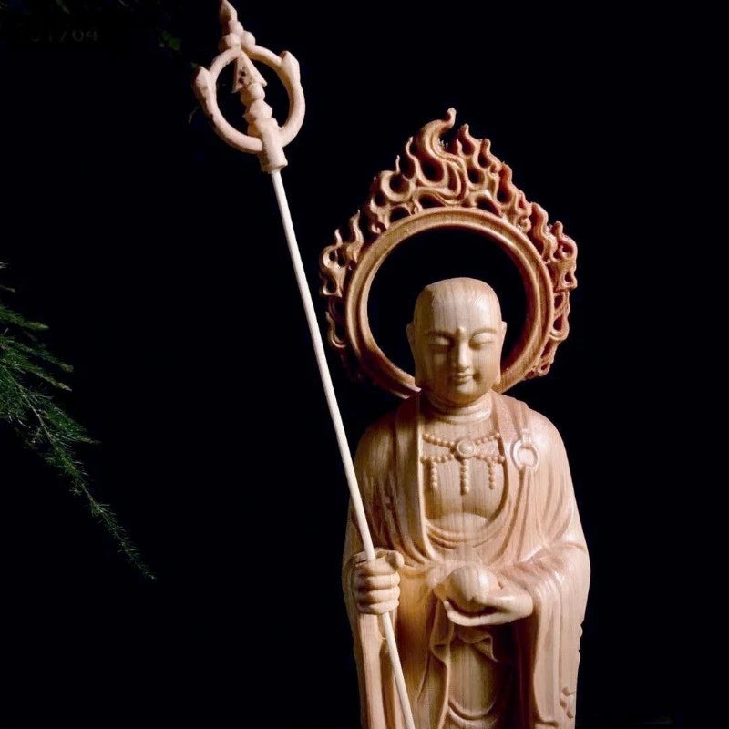 Natural Thuja Wood Carved Ksitigarbha Bodhisattva Statue Home Decor 07FC0E-D4 - KOEEK