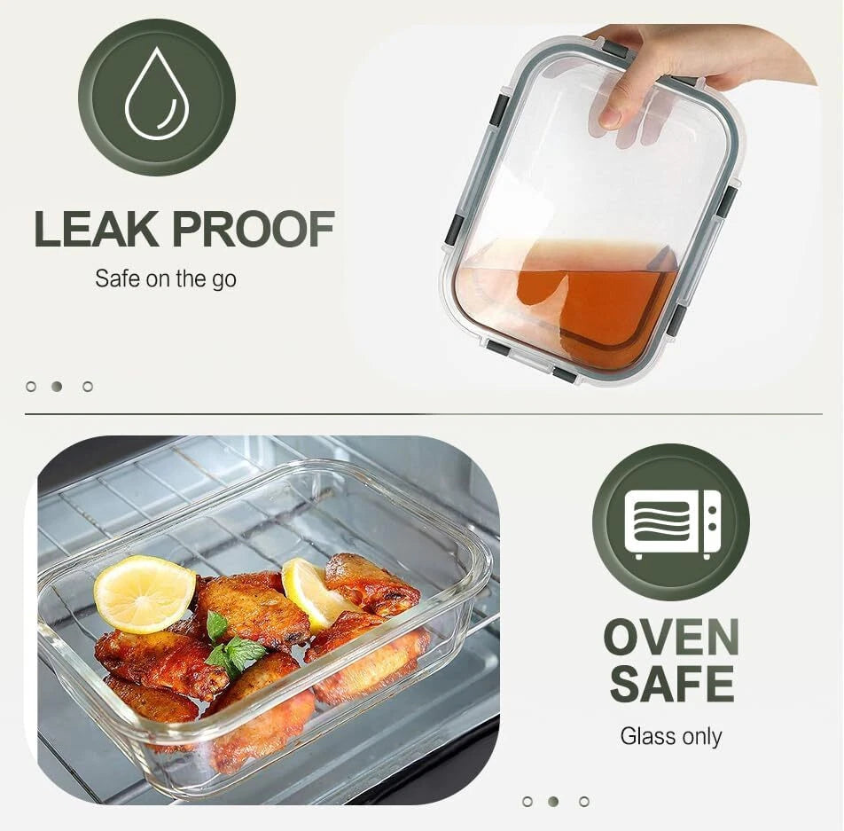 Pack of 10 30 oz. Glass Lunch Boxes with Lids Glass Food Storage Containers 07FC0E-D4 - KOEEK