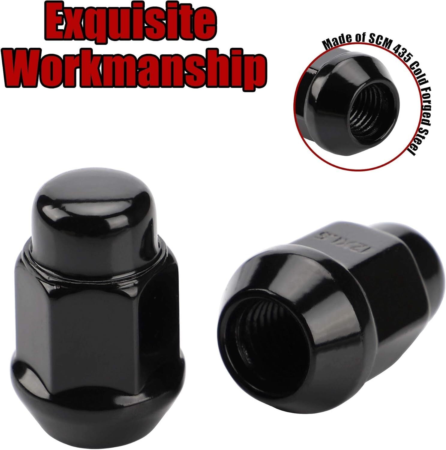 new 20PCS 1.4 inch 12x1.5 Closed End Bulge Acorn Black Lug Nuts - inch, 07FC0E-D4 - KOEEK